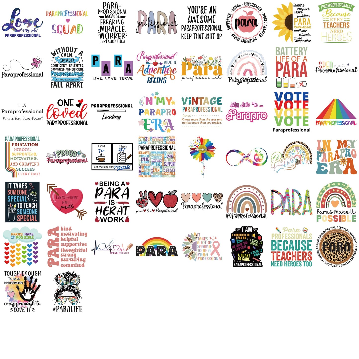 50PCS Paraprofessional Stickers para Sticker Back to School Stickers Teacher Day Sticker Paraprofessional Appreciation Gifts Water Bottle Laptop
