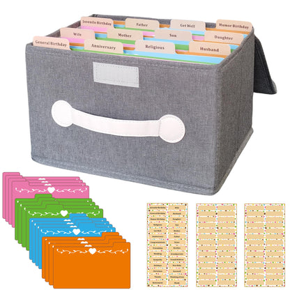 Greeting Card Organizer & Storage Box with 16 Pcs Adjustable Dividers, Storing 120+ Cards with 84 Pcs Labels (Grey - 1 Pack)