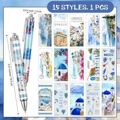 Sayglossy 15 Pcs Greece Travel Ballpoint Pens Greece Souvenirs Gifts Greek Travel Pen Bulk Retractable European Souvenirs for Office Supplies Traveler Gifts