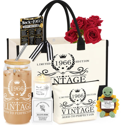 DOGMEM 40th 50th 60th Birthday Gifts for Women Tote Bag Birthday Gifts Set for Mom Wife Sister Grandma Birthday Gifts for Her