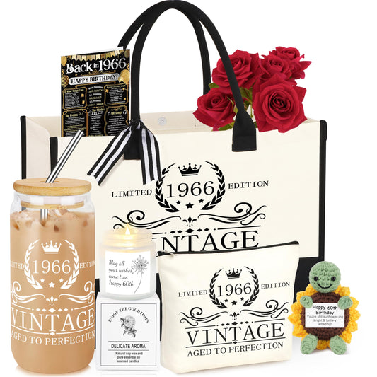 DOGMEM 40th 50th 60th Birthday Gifts for Women Tote Bag Birthday Gifts Set for Mom Wife Sister Grandma Birthday Gifts for Her