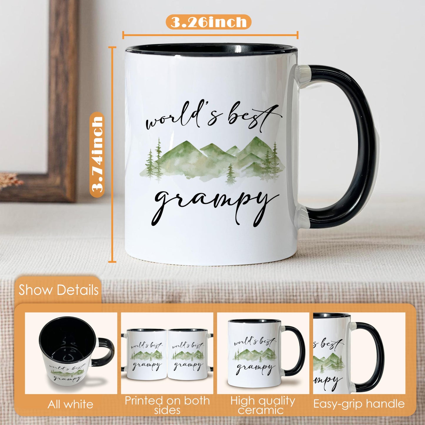 Grampy Gifts Coffee Mugs, Grandpa Gifts for Father's Day from Grandchildren, Grandpa Tea Cup Gifts for Birthday, World's Best Grampy Ceramic Coffee Tea Mug 11oz