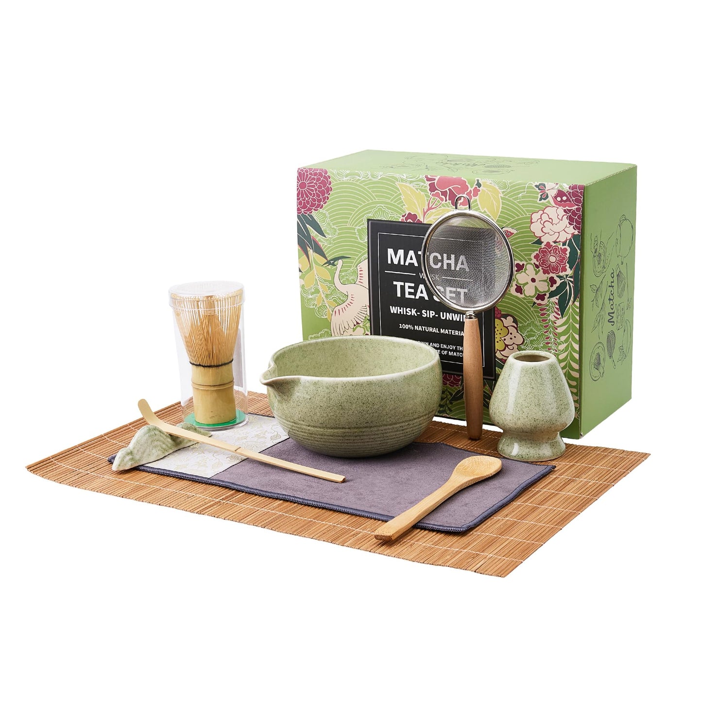 9-Piece Matcha Whisk Set, Complete Japanese Matcha Kit Tools with Ceramic Bowl, Bamboo Whisk & Scoops, Tea Ceremony Set in Elegant Gift Box, Mother’s Day Gift for Women (Matcha Green)
