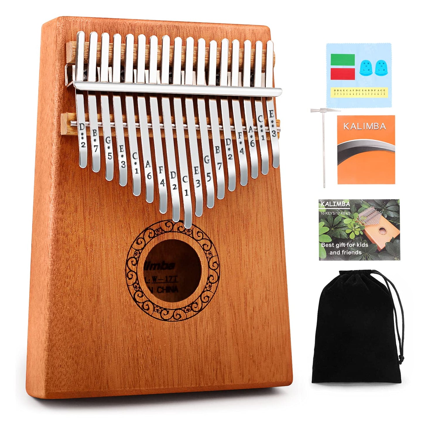 Kalimba Thumb Piano, YUNDIE Portable 17 Keys Mbira Finger Piano with Tune Hammer and Instruction,Musical Instruments Birthday Gift for Adult Beginners Professional(Brown)