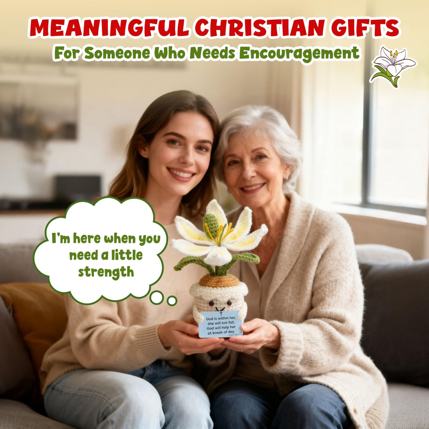 OASSIE Christian Gifts for Women - Positive Crochet Flower with 60 Bible Verses Prayer Cards - Graduation Religious Spiritual Mothers Day Birthday Encouragement Gifts for Women Mom Daughter Her Friend