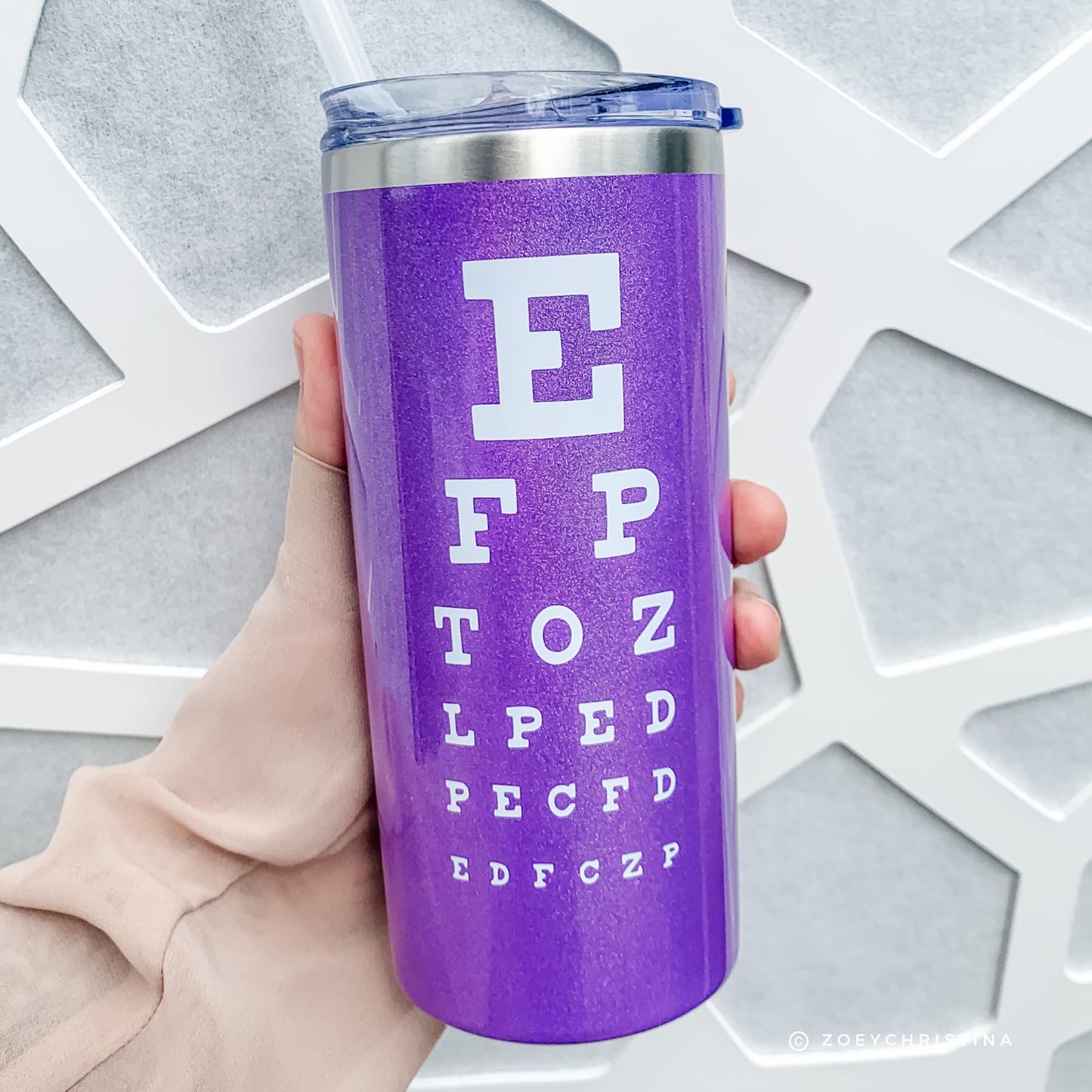 Optometry Technician Gifts for Women Snellen Chart Water Bottle or Coffee Tumbler Cup with Lid 0195