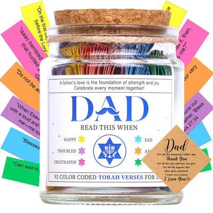 Torah Verses Jar for Dad – 92 Daily Scriptures for Reflection | Jewish Gift for Hanukkah, Birthday, Father’s Day, Rosh Hashanah | Spiritual Keepsake, Judaica Decor, Prayer Jar