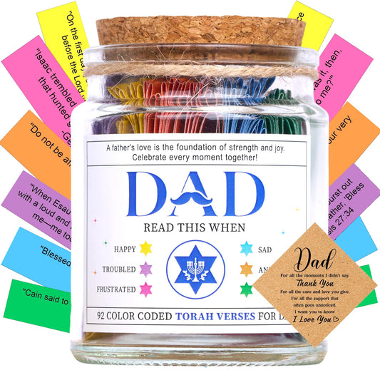 Torah Verses Jar for Dad – 92 Daily Scriptures for Reflection | Jewish Gift for Hanukkah, Birthday, Father’s Day, Rosh Hashanah | Spiritual Keepsake, Judaica Decor, Prayer Jar