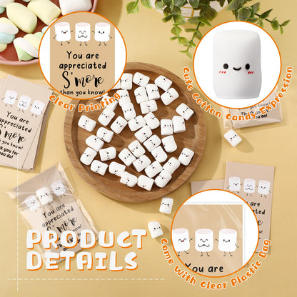 CroBlissful 30 Sets Inspirational Small Gifts Bulk Funny Cute Small Resin Marshmallow Smores with Thank You Card Appreciation Gifts for Office Teacher Coworker Staff Nurse Stress Fidget Toy
