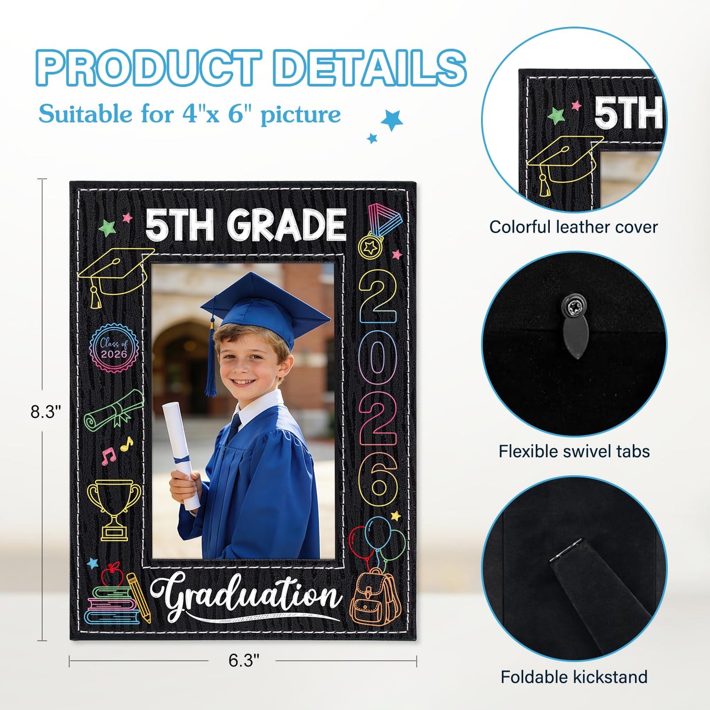 PETCEE 5th Grade Graduation Gifts - 5th Grade Graduation Picture Frame 2026 4"x 6" Fifth Grade Grads Decorations Photo Frame Keepsake for Kids Boys Girls Class of 2026 Gifts for Elementary School