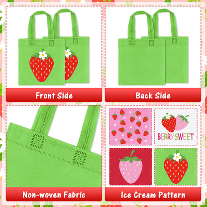 20Pcs Strawberry Party Favor Bags, Strawberry Party Decorations Strawberry Non-Woven Candy Goody Treat Bag for Strawberry Fruit Theme Baby Shower Sweet One Strawberry Birthday Wedding Snack Gifts Bags