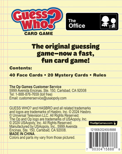 Guess WHO? Card Game: The Office, Featuring 20 Characters, Michael Scott, Jim Halpert, Pam Beesly and More, Family Friendly Deduction, 2 Players, Officially Licensed Merchandise & Collectible