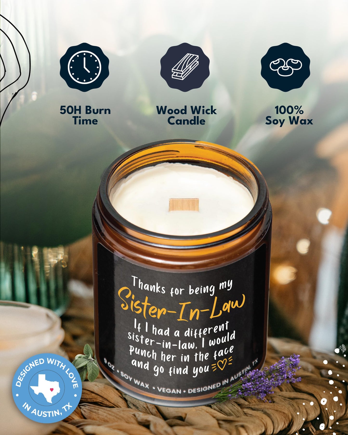 Funny Sister-in-Law Candle, Unique Sister in Law Birthday Gifts, Best Bonus Sister Presents, Thoughtful Gift for Her, Ideal for Christmas, Gift-Ready
