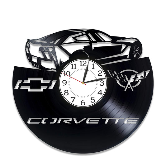 Chevy Corvette Birthday Gift Idea Sport Car Handmade Clock Car Wall Clock 12 Inch Speed Car for Man and Woman Original Home Decor Chevy Corvette Vinyl Record Clock