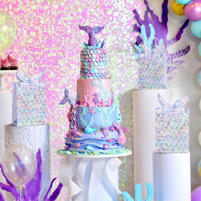 Watersay 24 Pcs Holographic Mermaid Gift Bags Iridescent Mermaid Party Favor Goodie Candy Treat Bags with Handles for Birthday Baby Shower Little Decorations