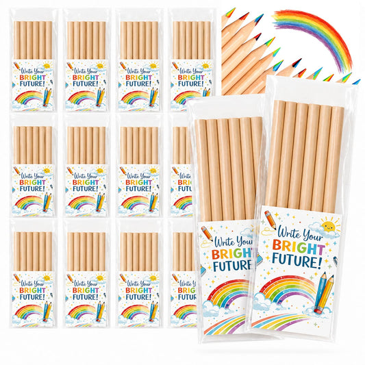 18 Sets End of the Year Gifts for Students Bulk,126 Pcs End of Year Gifts from Teacher,108pcs Colored Rainbow Pencils with 18pcs Cards,Preschool Kindergarten Graduation Gift for Schools Students
