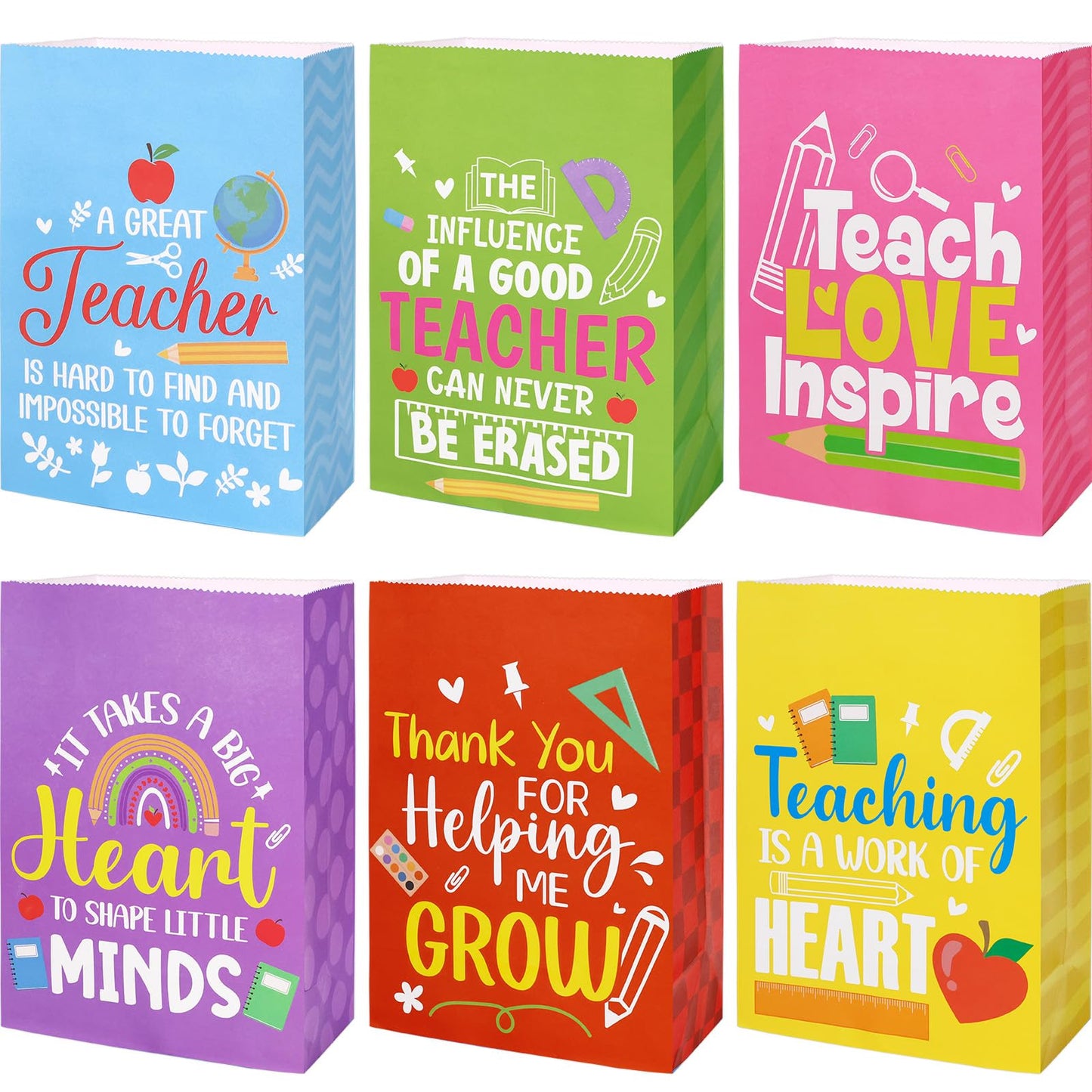 Fancy Land Teacher Appreciation Gift Bags 18 Pcs Thank You Teachers Paper Bags Party Favor Bright Color