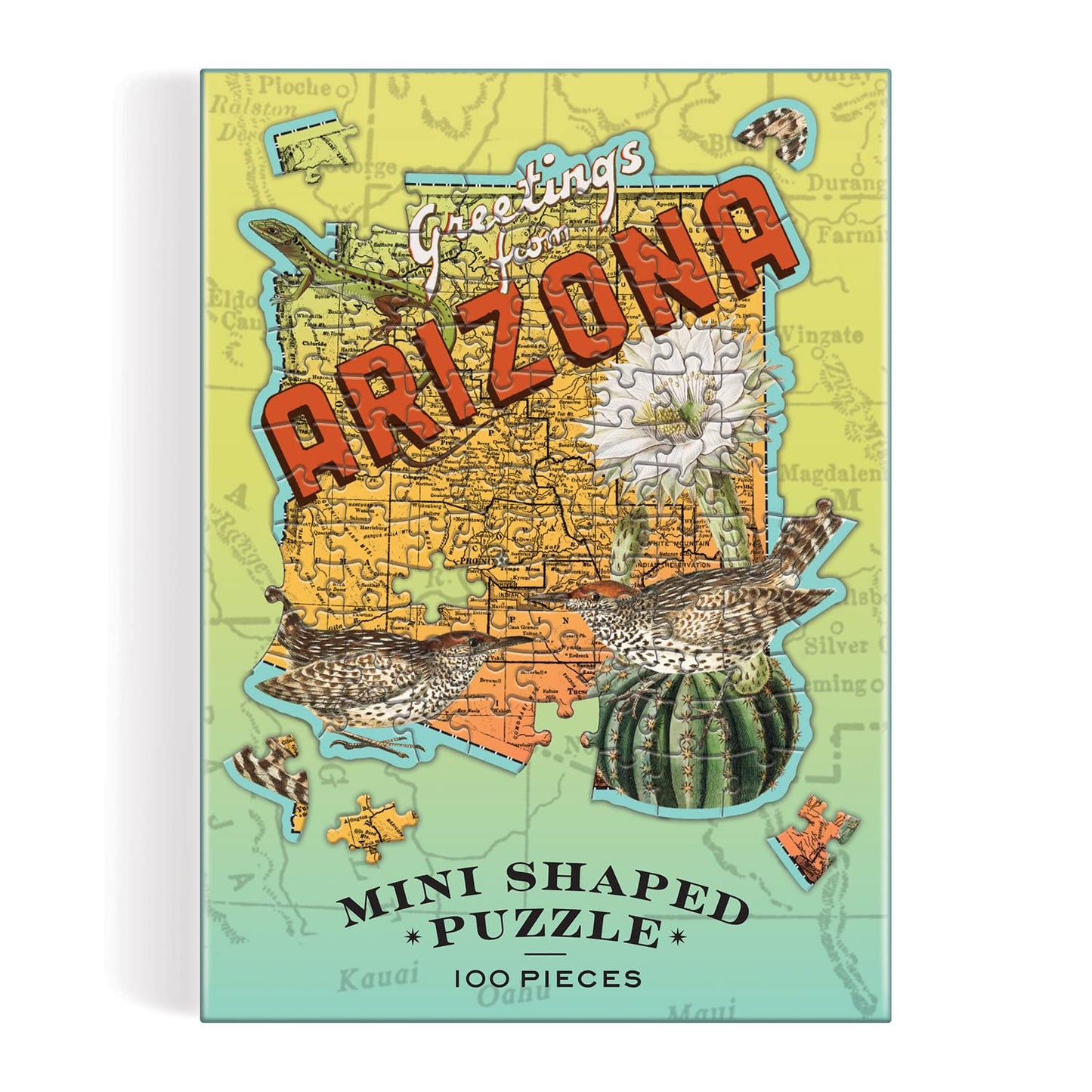 Galison Arizona Mini Shaped Puzzle - 100 Jigsaw Pieces Featuring Art by Bestselling Artist Wendy Gold, Die-Cut Mini Shaped Puzzle, Makes a Great Gift!