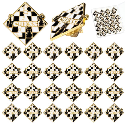 Landical 24 Pack Chess Pins Bulk Classic Black & White Design with Butterfly Clasp Gift Box Chess Gifts for Players & Lovers Ideal for Championship Tournaments Achievements & Prizes