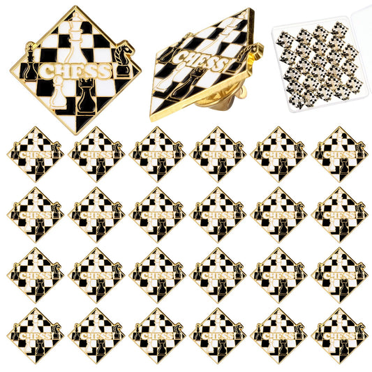 Landical 24 Pack Chess Pins Bulk Classic Black & White Design with Butterfly Clasp Gift Box Chess Gifts for Players & Lovers Ideal for Championship Tournaments Achievements & Prizes