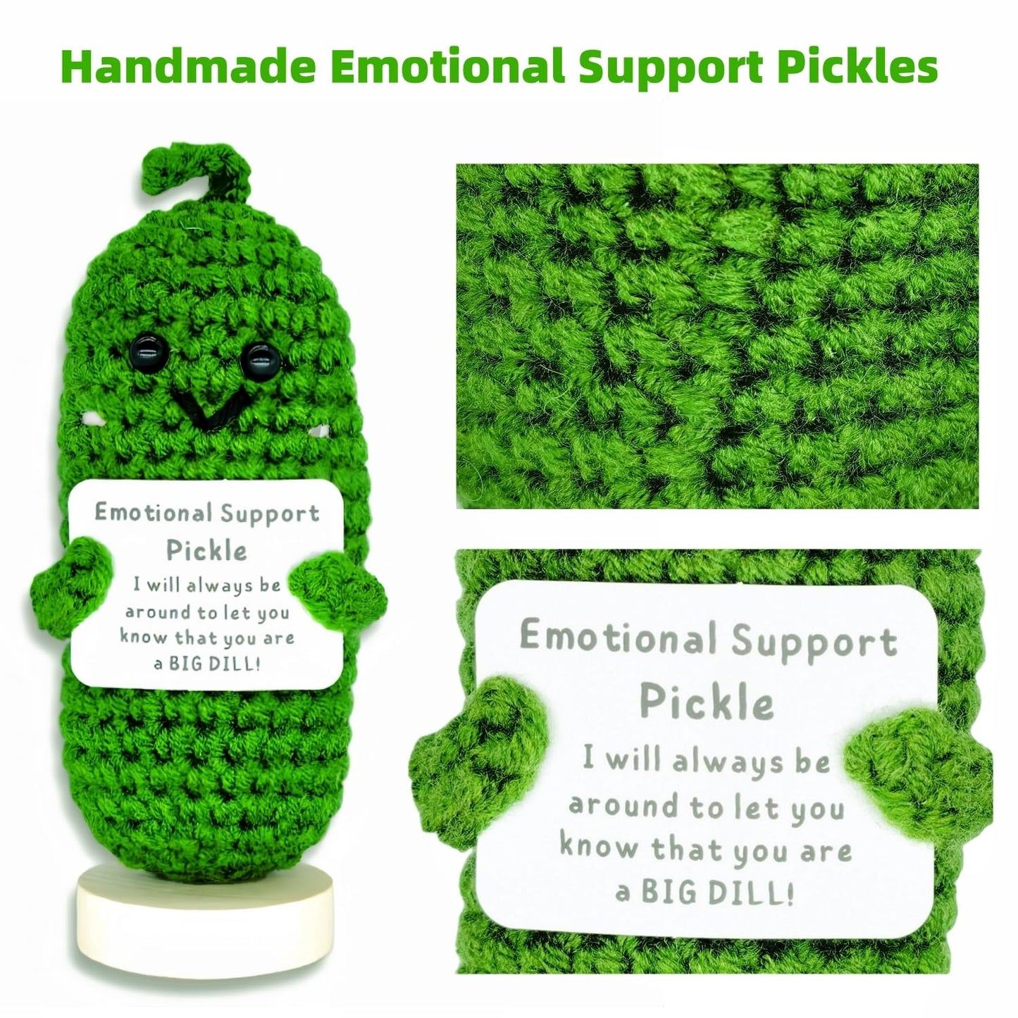 Handmade Cucumber Crochet Doll - Emotional Support Pickle Gift with Card,Cute Knitted Funny Support Potato Inspirational Birthday Gifts Mothers Day Present for Women Teens Gifts (Emotional Pickle)