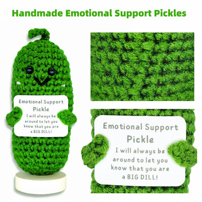 Handmade Cucumber Crochet Doll - Emotional Support Pickle Gift with Card,Cute Knitted Funny Support Potato Inspirational Birthday Gifts Mothers Day Present for Women Teens Gifts (Emotional Pickle)