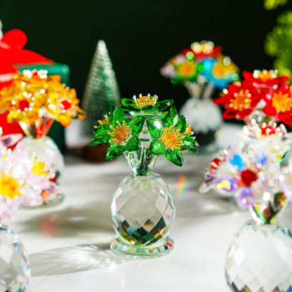 Handcrafted Crystal Flower Figurine 3.8in Tall Glass Flower Ornament Collectibles St. Patrick's Day Decor for Home Unique Gift for Women Mom Wife(Green)