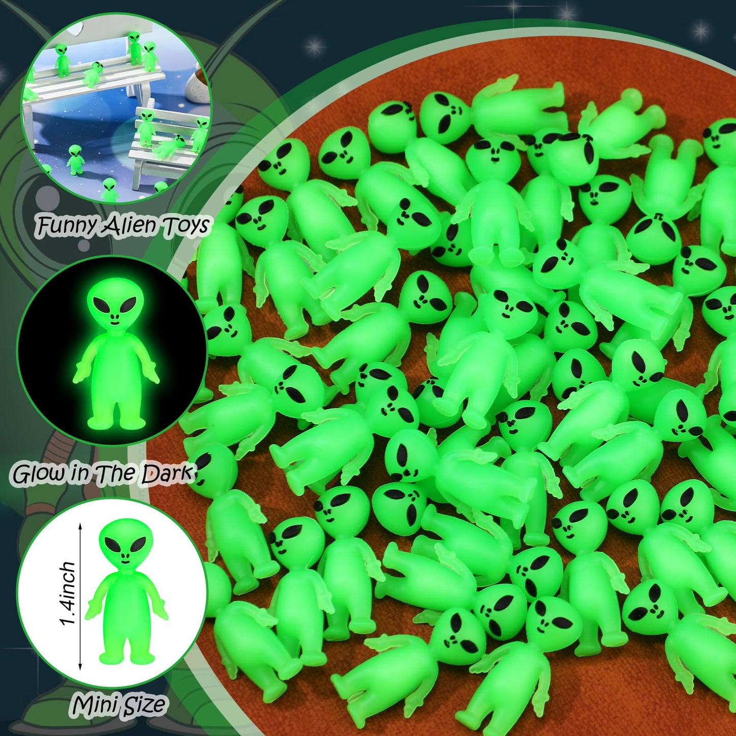 CroBlissful 25 Pcs Mini Alien Figures to Hide and Seek Glow in the Dark Green Little Tiny Aliens Figurine for Space Party Favors Small Rave Trinkets Prank Toys Bulk Gifts Goodie Bag Fillers