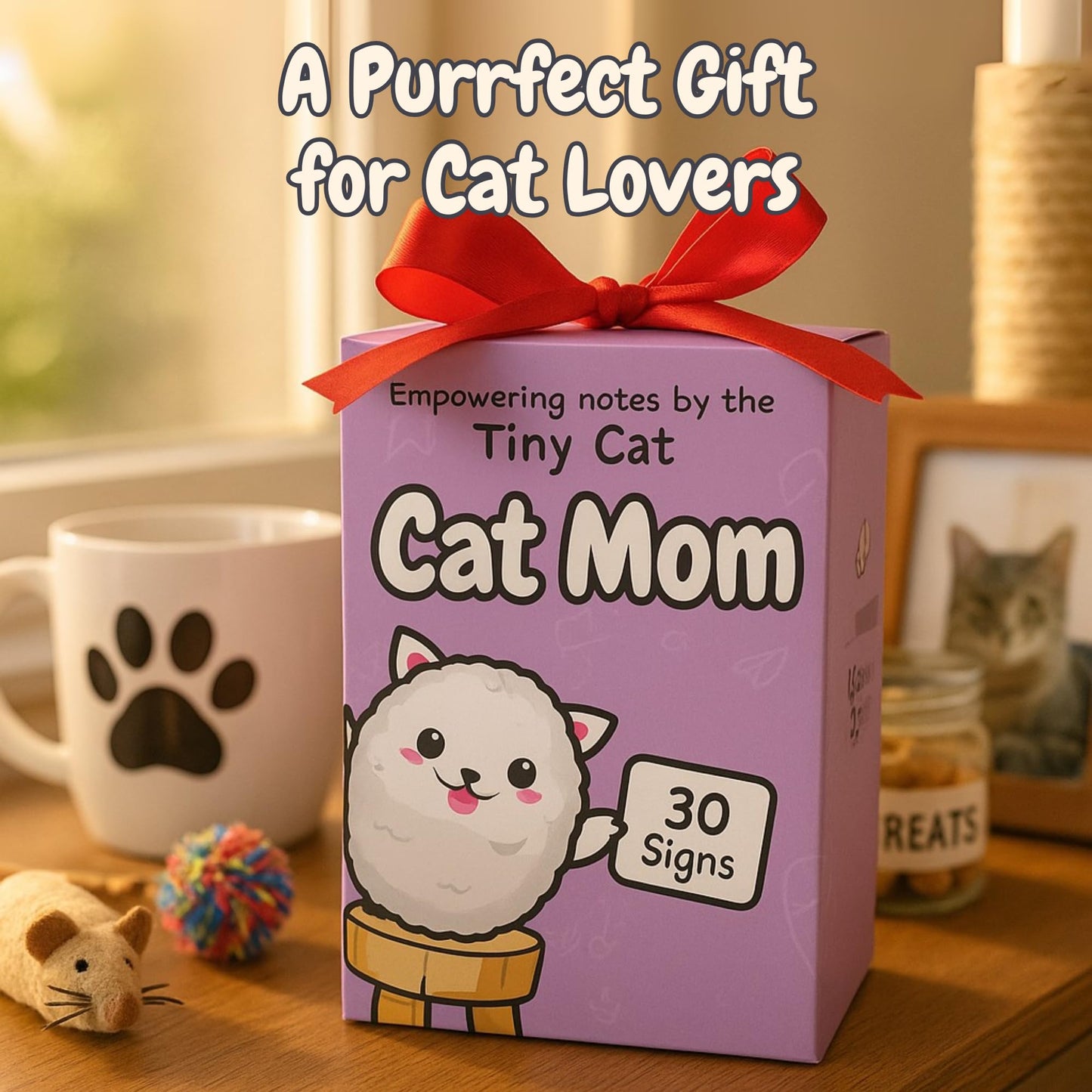 Cat Lover Gifts for Women - Positive Crochet Animal with 30 Cute Signs | Cat Mom Gift for Women for Birthday | Funny Fur Mama Themed Decor Stuff Present Ideas for Cats Lady | Present Idea for Friends