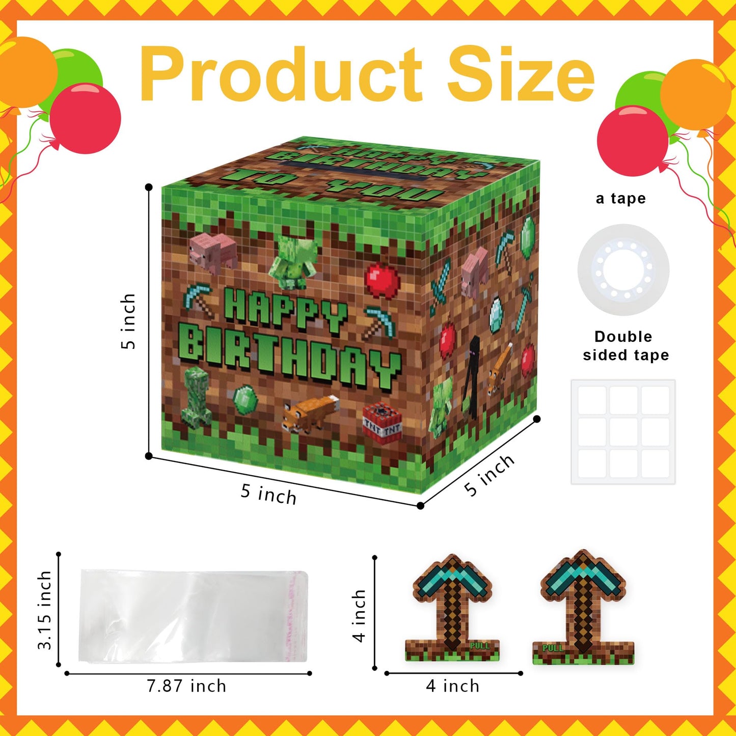Surprise Money Box Gift Pull for Game Lover- Pixel Game Happy Birthday Money Box for Cash Gift Set Included Happy Birthday Card and 35 Pcs Transparent Bags, Fun Birthday Gift for Women Men