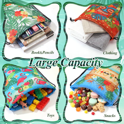 Aliceset 20 Pack Hawaiian Drawstring Gift Bags Bulk, Tropical Goodie Gift Backpack with Adjustable Straps Cute Sacks for Summer Beach Luau Aloha Tiki Birthday Vacation Travel Party Favors(11.81x9.84)