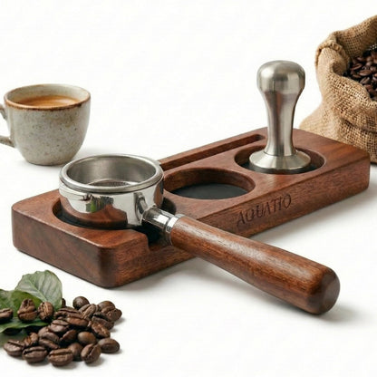 51-58 mm Compact Espresso Tamping Mat - Wooden Coffee Tamping Station - Gift for Espresso Lovers, Accessories for Baristas
