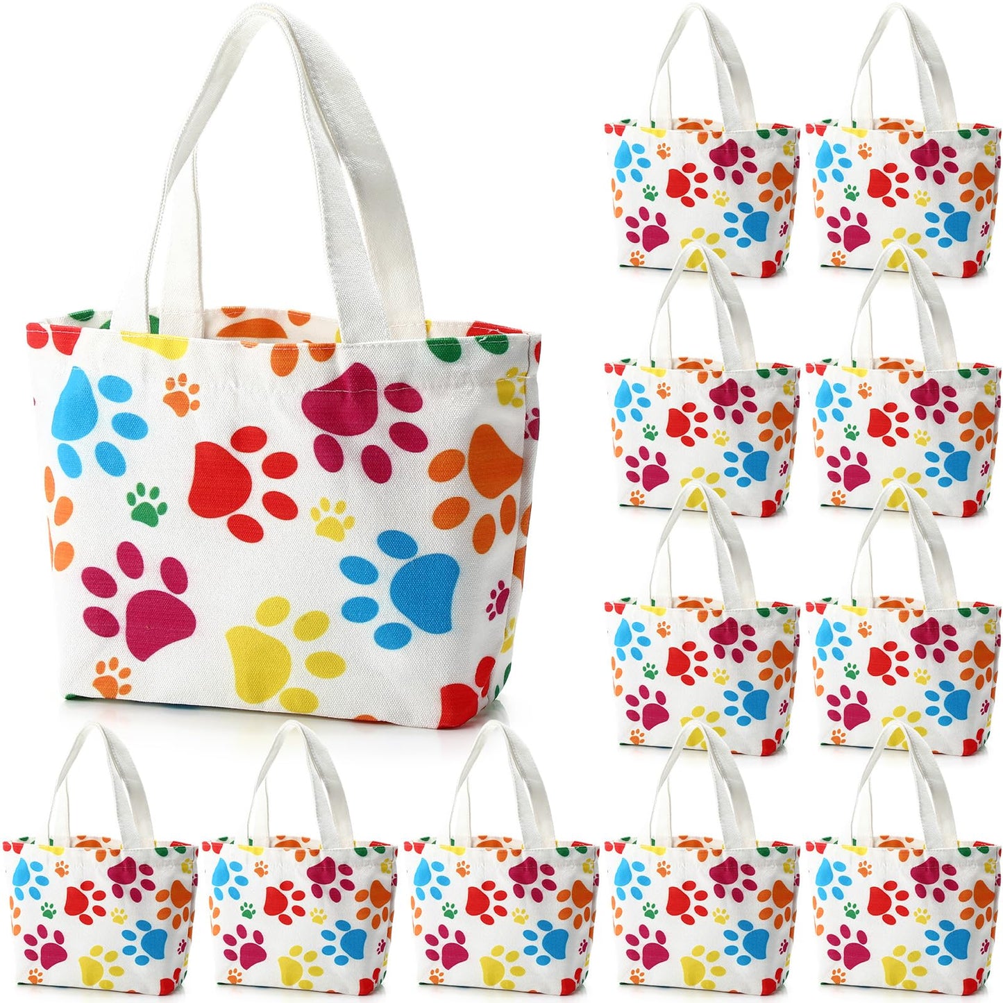Dansydaisy 12 pcs Dog Paw Print Gift Bags Puppy Canvas Bags Pet Treat Bags 11.8 x 7.9 x 3.9 Inch Reusable Gift Goodie Bags for Puppy Pet Treat Birthday Party Supplies