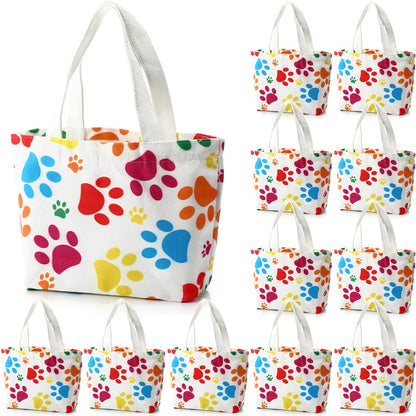 Dansydaisy 12 pcs Dog Paw Print Gift Bags Puppy Canvas Bags Pet Treat Bags 11.8 x 7.9 x 3.9 Inch Reusable Gift Goodie Bags for Puppy Pet Treat Birthday Party Supplies