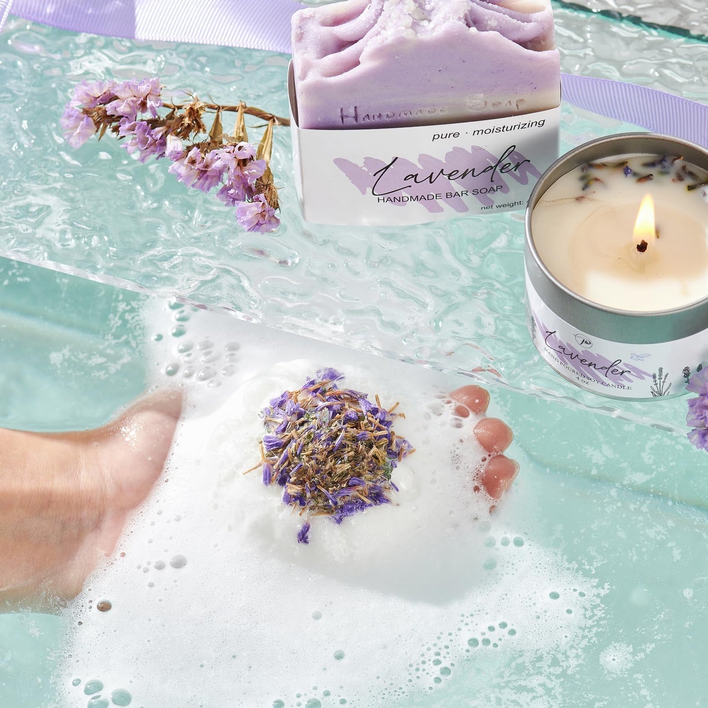 Mothers Day Gifts for Mom Spa Bath Gift Baskets Relaxing Spa Self Care for Women Her Sister Wife Bridal Shower Gifts Box Home Bath Care Package Thank You Birthday (Purple -Spa for Women)