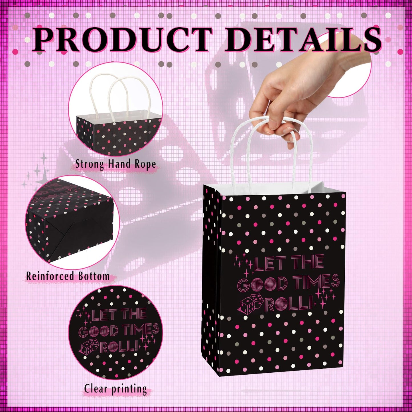 Kolldenn 25 Pcs Bunco Gift Bags Bulk Bunco Party Supplies Dice Party Favor Bags with Handles Game Player Gifts for Galentine's Day Women Girls Weekend Bingo Lovers Casino Night Disco Birthday
