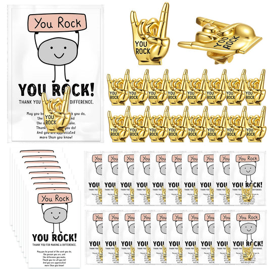 Zeyune You Rock Enamel Pins Employee Appreciation Gifts Bulk You Rock Gifts for Coworkers Office Staff Work Team Teacher Funny Employee of The Month Lapel Pin Thank Cards Bags