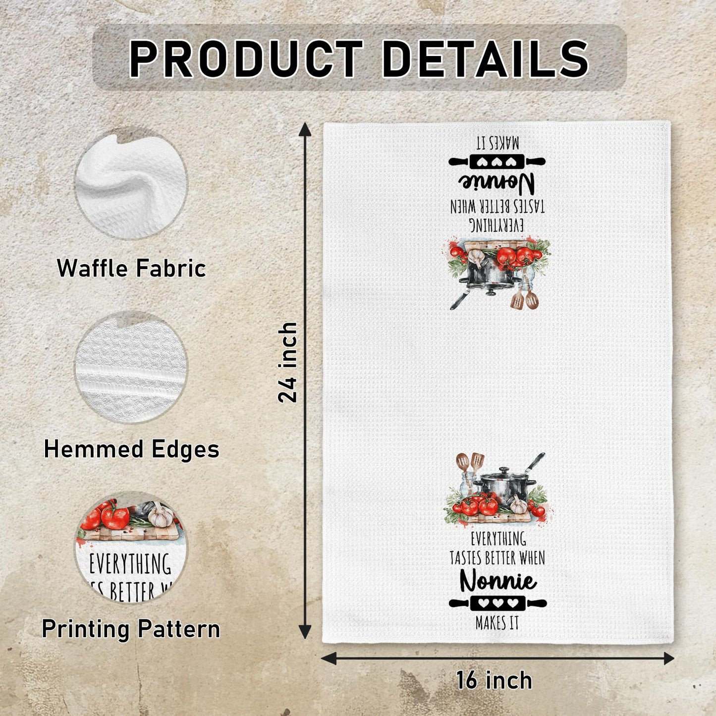 Nonnie Gifts for Grandma Kitchen Towels, Grandma Gifts from Grandkids Hand Towels, Everything Tastes Better When Nonnie Makes It Towel for Kitchen Bathroom Decorative, 16x24 Inch