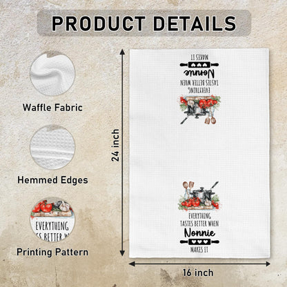 Nonnie Gifts for Grandma Kitchen Towels, Grandma Gifts from Grandkids Hand Towels, Everything Tastes Better When Nonnie Makes It Towel for Kitchen Bathroom Decorative, 16x24 Inch
