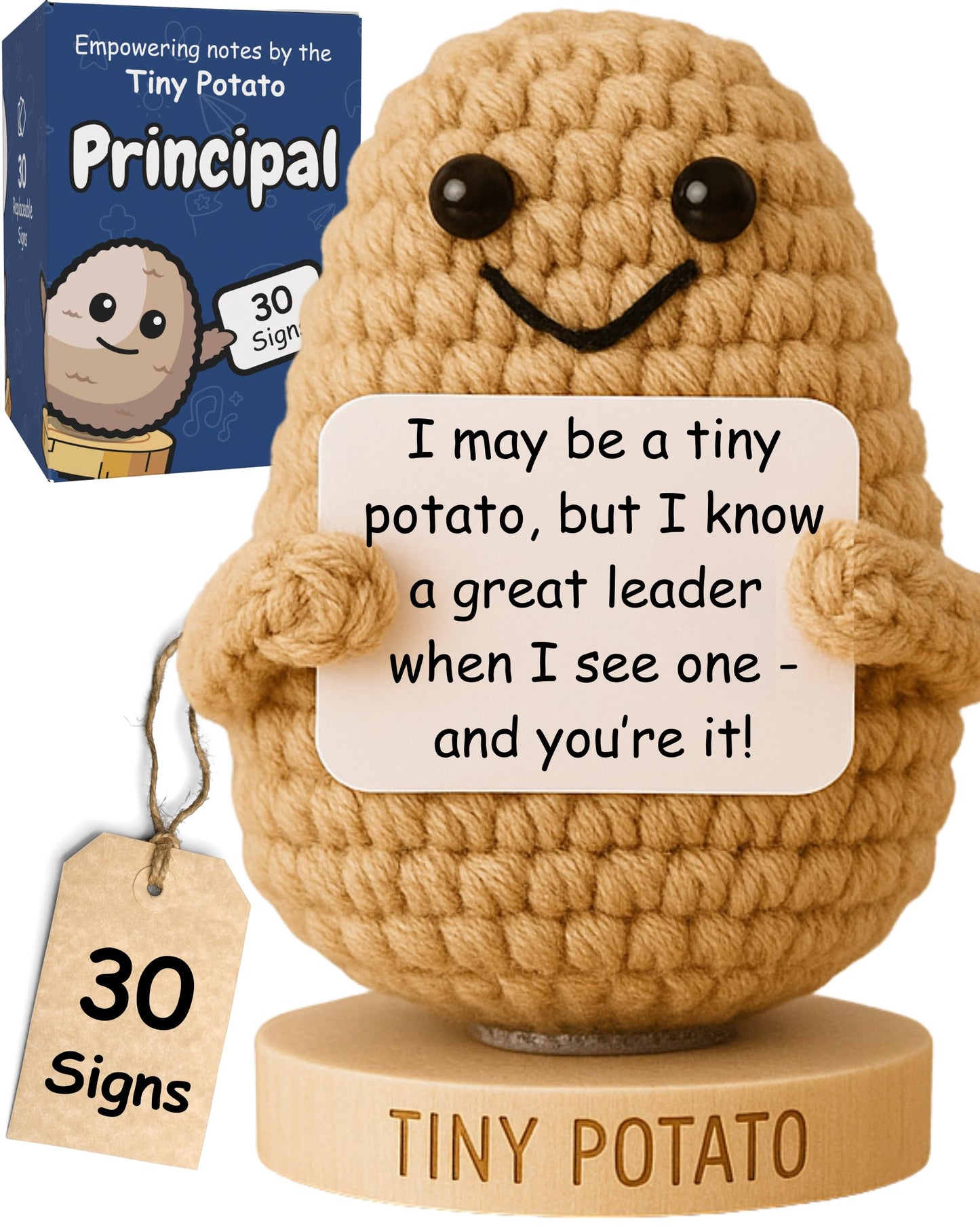 Gift for Principals - Tiny Potato with 30 Swappable Appreciation Signs - Funny Principal Gifts for Women Men for Birthday, School End of Year Appreciation, Thank You, New Job, Promotion, Retirement