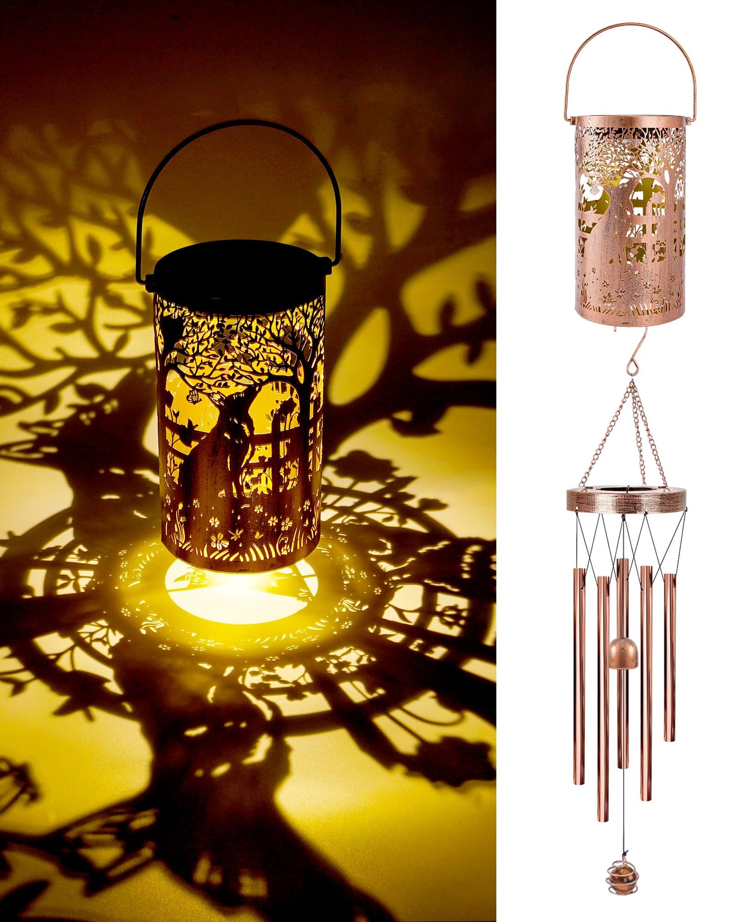 German Shepherd Gifts Windchimes - Metal Wind Chimes for Outside with Solar Lanterns Indoor Outdoor Hanging Waterproof Lights Garden Patio Decor Birthday Gift for Women Mom Wife Dog Lover