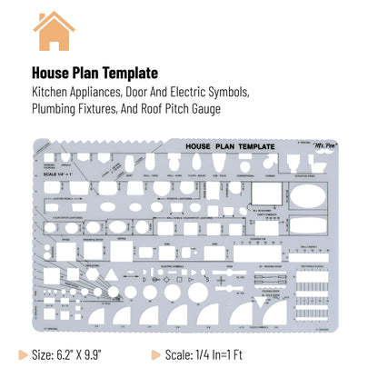 Mr. Pen- House Plan, 3 pcs, Interior Design and Furniture Templates, Clear Flexible Plastic, Drafting Tools, Ruler Shapes for Architecture, 1/4 Inch Scale, Kitchen, Bath, Bedroom, Office, Living Room