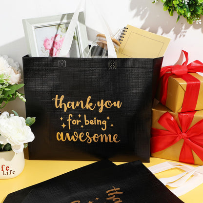 Sanwuta 12 Pcs Cna Week Appreciation Gift Bag with Handle for Nurse Graduation Employee Coworker Staff Bulk Thank You Reusable 12.2 x 4.7 x 11 in Thank You for Being Awesome Gift Bag(Black)