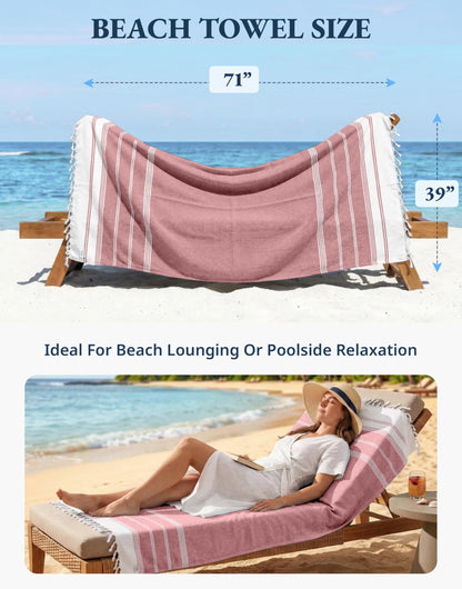 LANE LINEN Turkish Beach Towel 2 Pack, Oversized Beach Towel 39"x71", Lightweight Beach Essentials for Women, Large Pool Towel, Absorbent & Quick Dry, Sand Free Beach Towel - Hibiscus