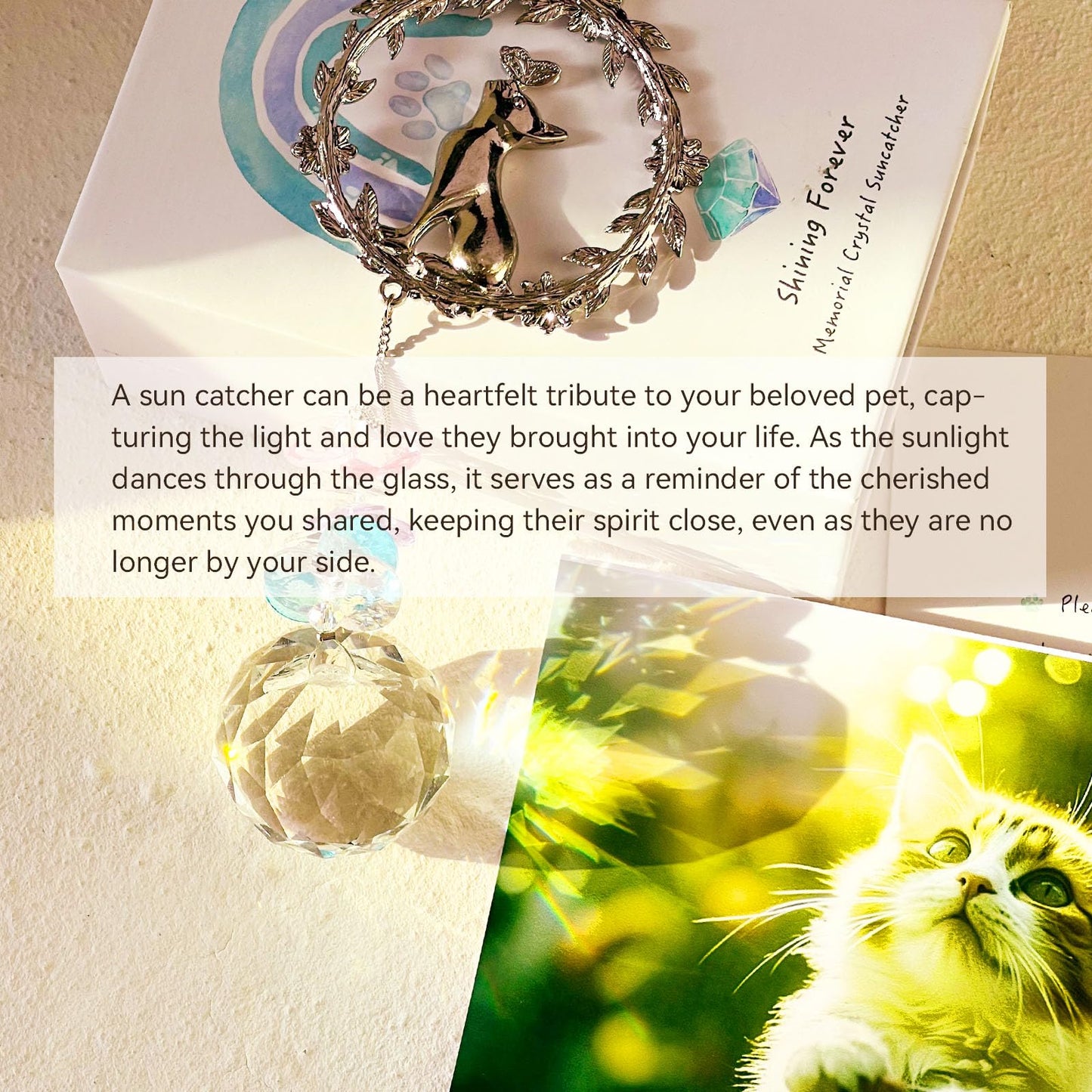 Cat Memorial Suncatcher - Lost of Cat Bereavement Gift Idea, Pet Loss Sympathy Gifts, Thoughtful Cats Remembrance Sun Catcher, Passing Away Remembrance Memory Gift