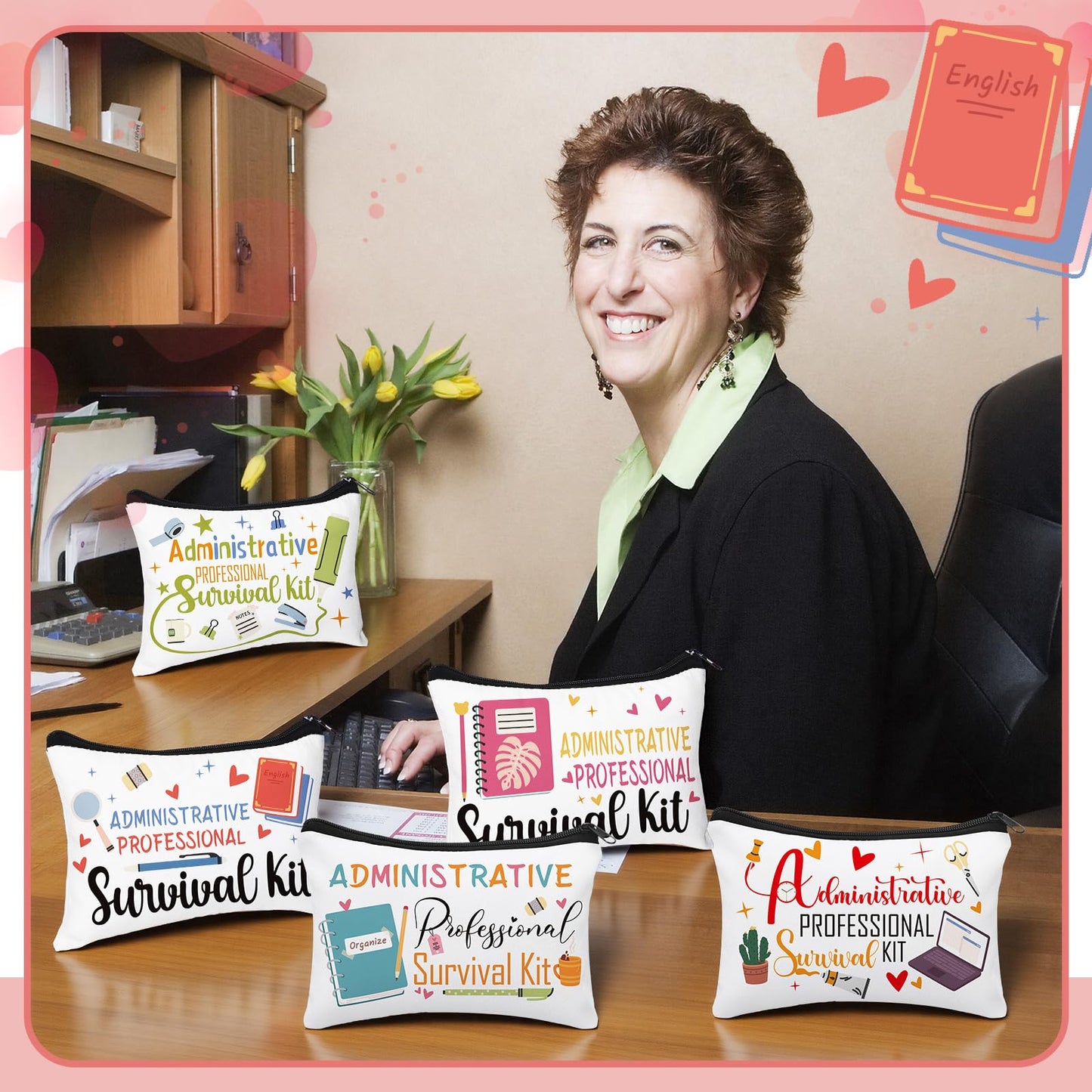 10 Pcs Administrative Professionals Day Gifts Cosmetic Bag Bulk Admin Assistant Survival Kit Secretary Appreciate Gift Bulk Makeup Bag for Admin Squad Employee Coworker Supplies