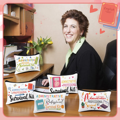 10 Pcs Administrative Professionals Day Gifts Cosmetic Bag Bulk Admin Assistant Survival Kit Secretary Appreciate Gift Bulk Makeup Bag for Admin Squad Employee Coworker Supplies