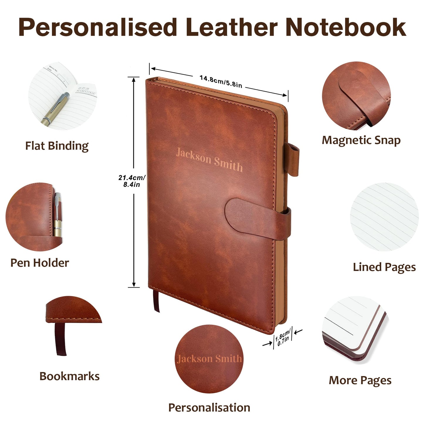 Personalized Notebook with Pen and Gift Box, Custom Text Leather Journal, Gifts for Women Men, Engraved Journals To Write In, Birthday, Best Friend, Mom, Sister, Corporate, Business Gift (Text-Brown)