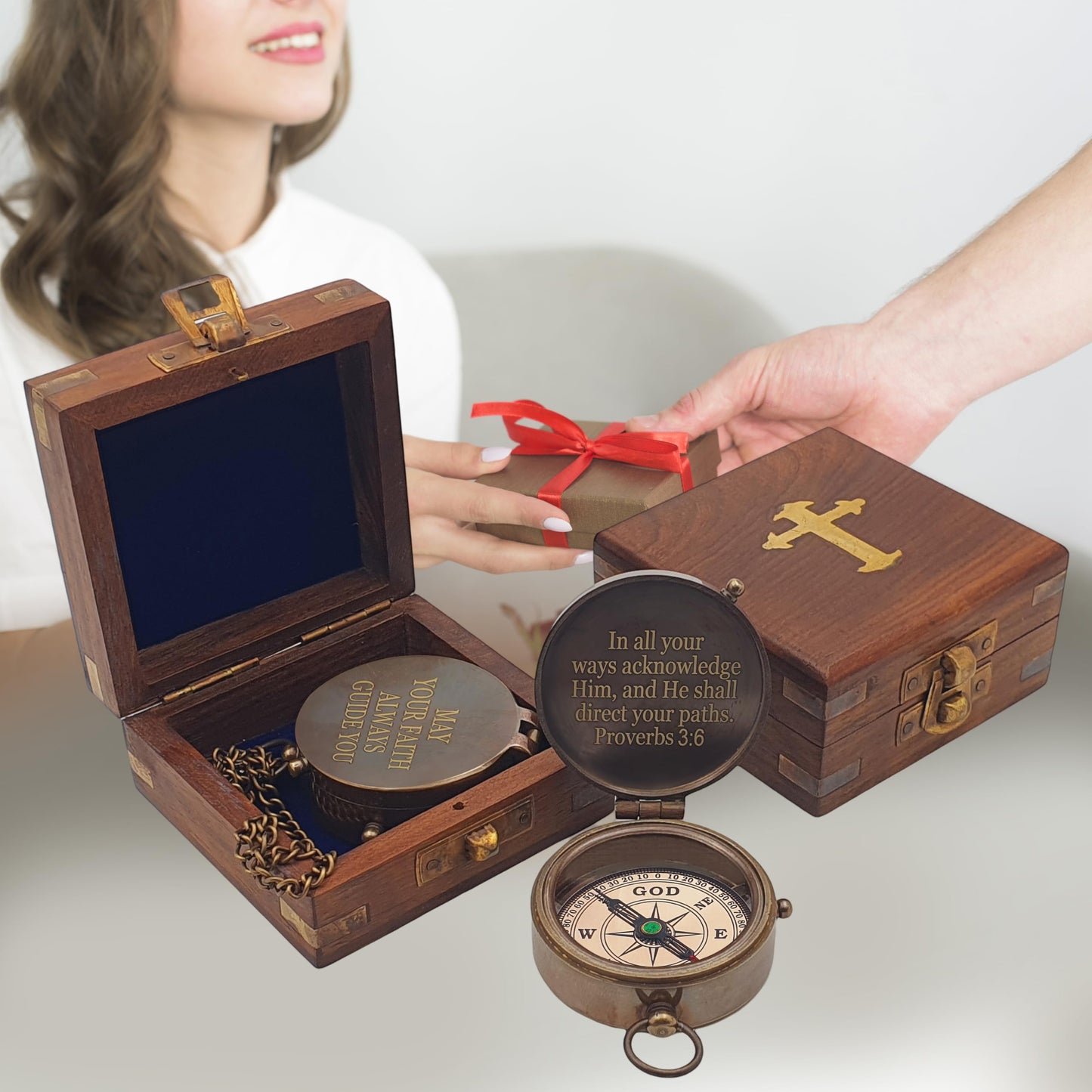 Baptism Gifts for Boys - Engraved Working Handmade Compass with Scripture - Religious, Christian, Catholic, Christening, First Communion, Confirmation Gifts for Teenage Boys and Men