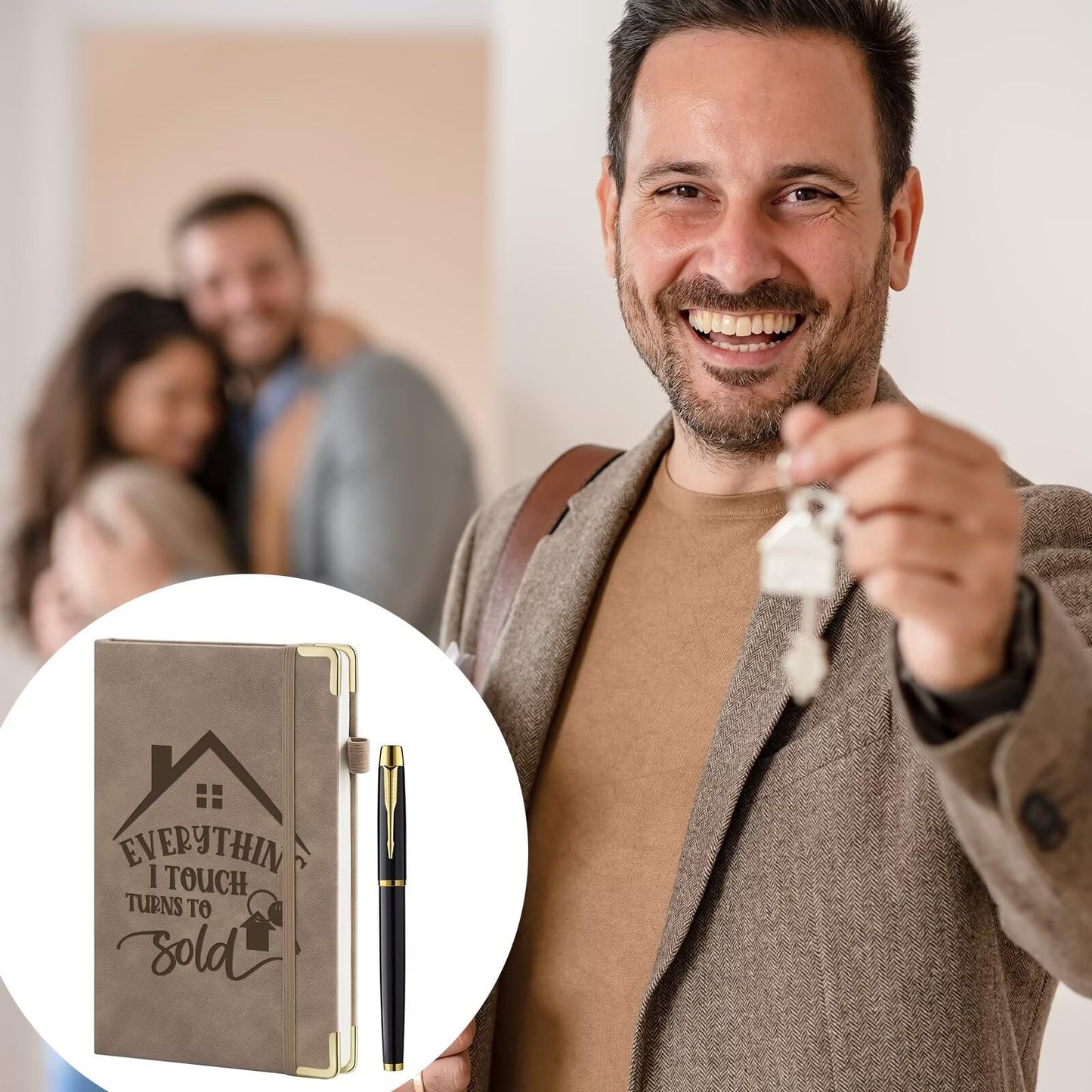 Realtor Gifts Women Men, Everything I Touch Turns to Sold Leather Journal Notebook 200 Pages A5 Lined with Inner Pocket and Pen Closing Gifts Thank You Gift for Real Estate Agent Realtor